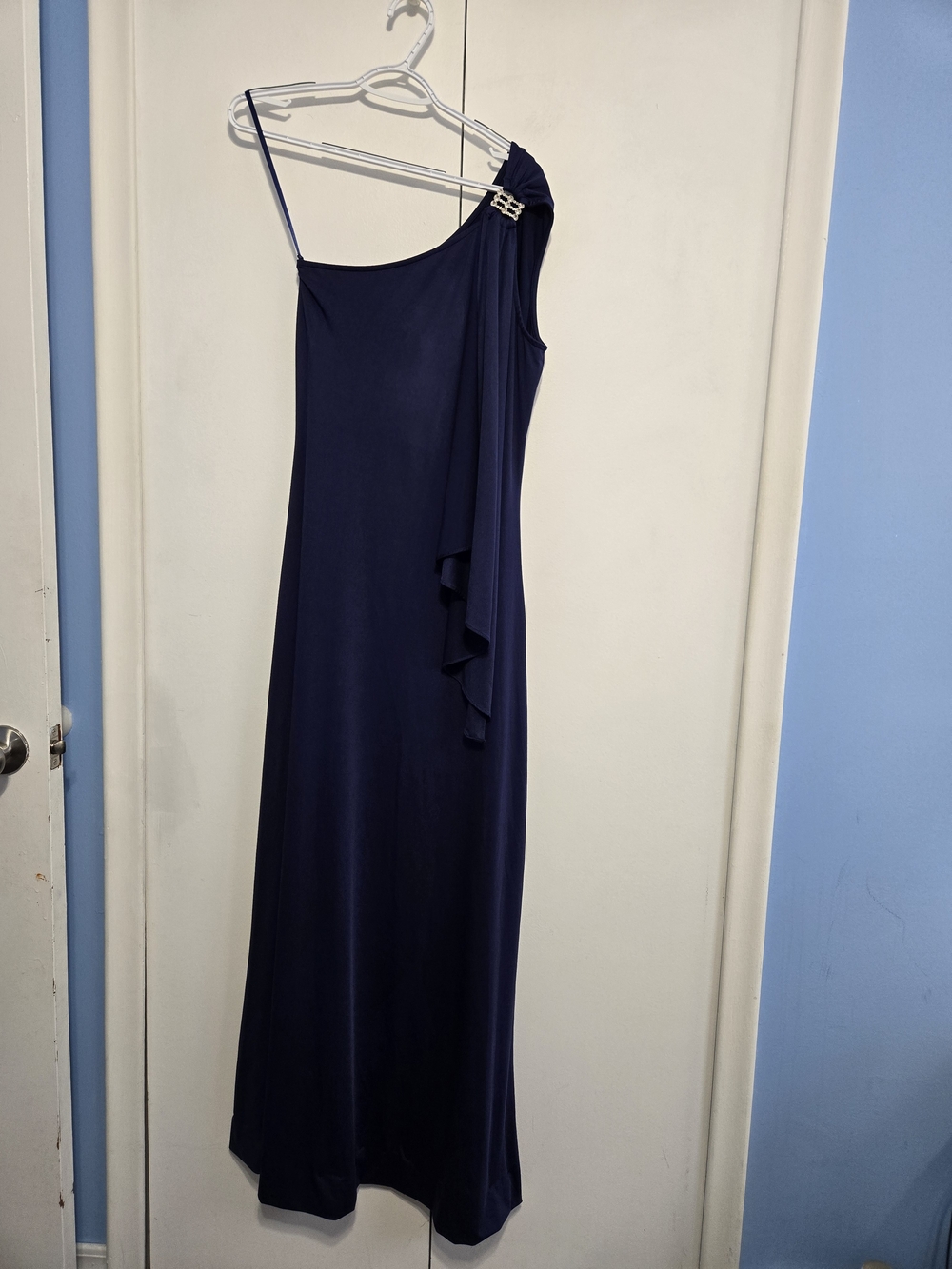 Ever Pretty One Shoulder Navy Maxi Formal Dress Rhinestone Size 8